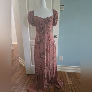 Reformation Muave Maxi Dress with Slit Sweetheart Neckline